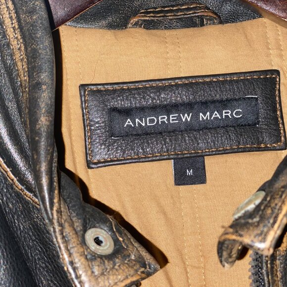 Andrew Marc, mens, medium, brown leather motorcycle jacket - Picture 3 of 16